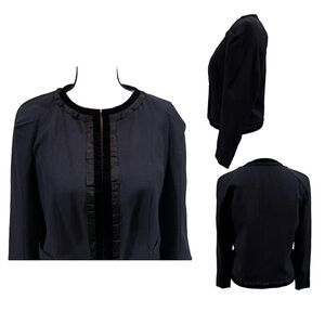 Nina Ricci Cropped Navy Blazer With Velvet & Ribbon Trim, Size 40
